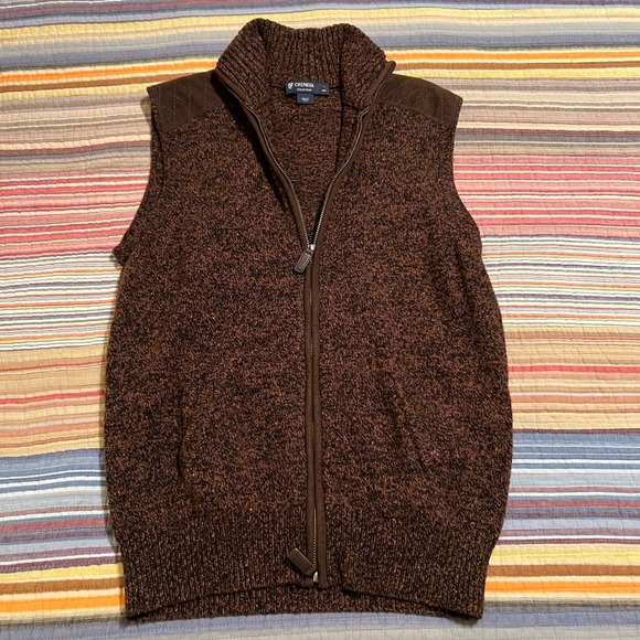 Daniel Cremieux Other - CREMIEUX Mens Brown Speckled Wool Knit Full Zip Mock Neck Vest Size M